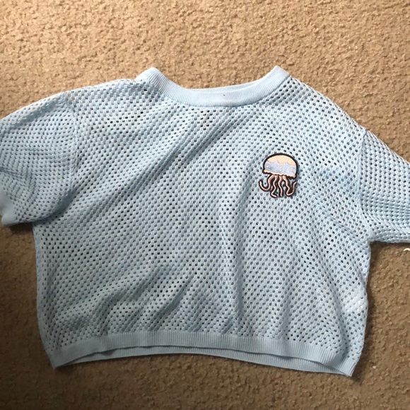 h m tops light blue netted jellyfish crop top poshmark